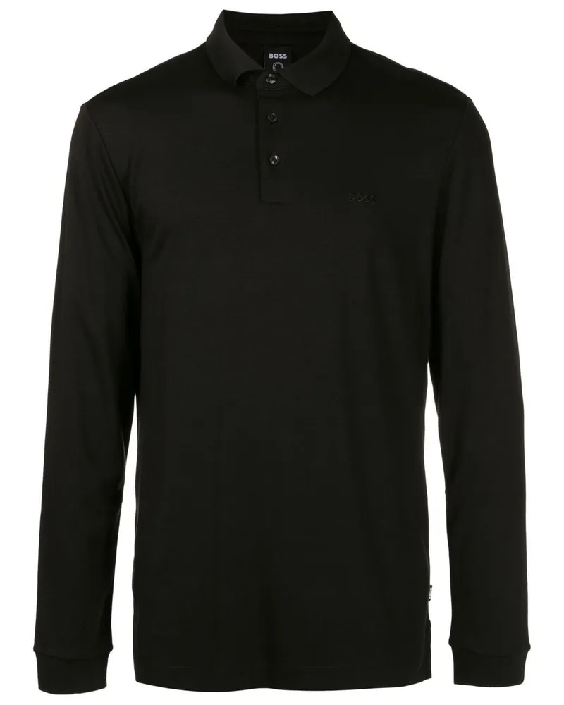 HUGO BOSS Langärmeliges Poloshirt - Schwarz Schwarz