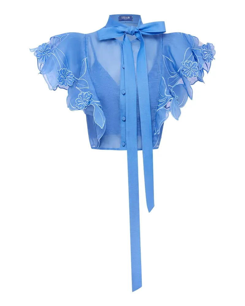 LEO LIN Jasmine appliqué flutter-sleeve top - Blau Blau