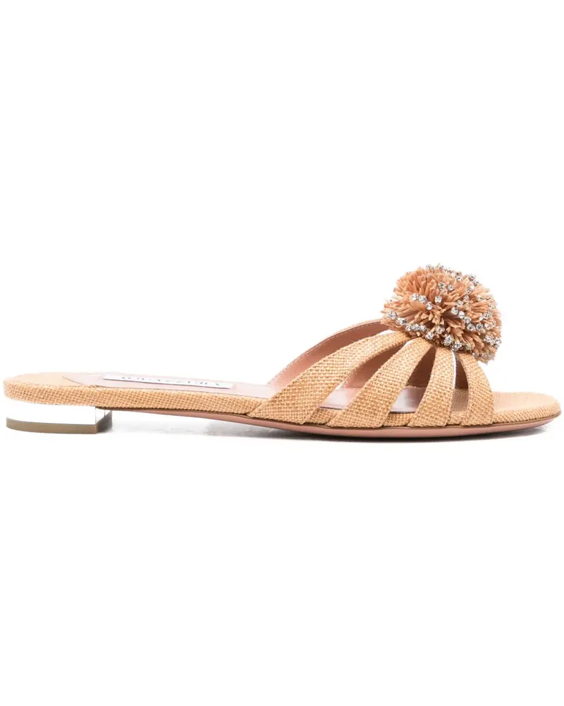 Aquazzura Movida Pompon-Sandalen mit Kristallen - Nude Nude