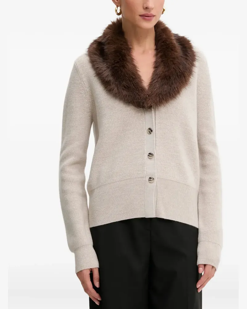 Blumarine Gerippter Cardigan mit Kragen aus Faux Fur - Nude Nude