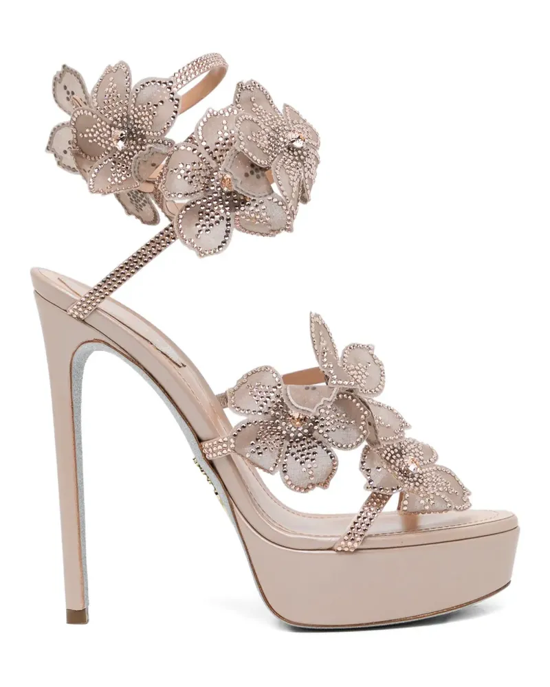 René Caovilla 130mm crystal-embellished floral sandals - Nude Nude