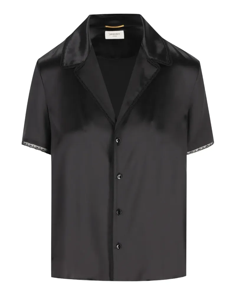 Saint Laurent lace-trim silk shirt - Schwarz Schwarz