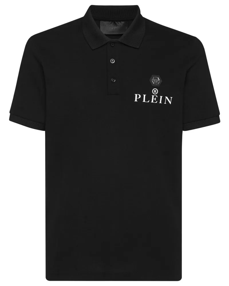 Philipp Plein Pikee-Poloshirt mit Logo-Patch - Schwarz Schwarz