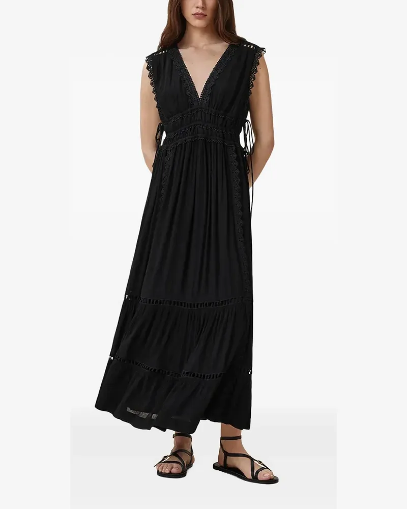 AllSaints Xanthe Maxikleid mit Spitzenbesatz - Schwarz Schwarz