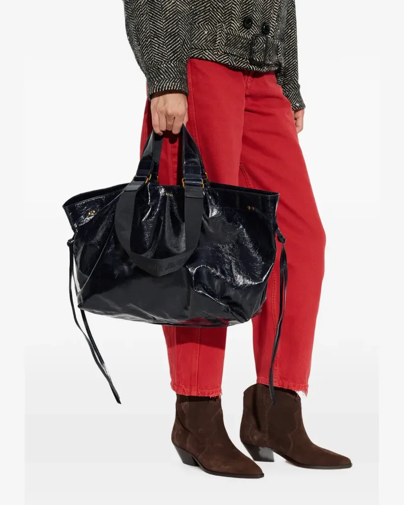Isabel Marant Wardy Tote Bag aus Leder in Knitteroptik - Schwarz Schwarz