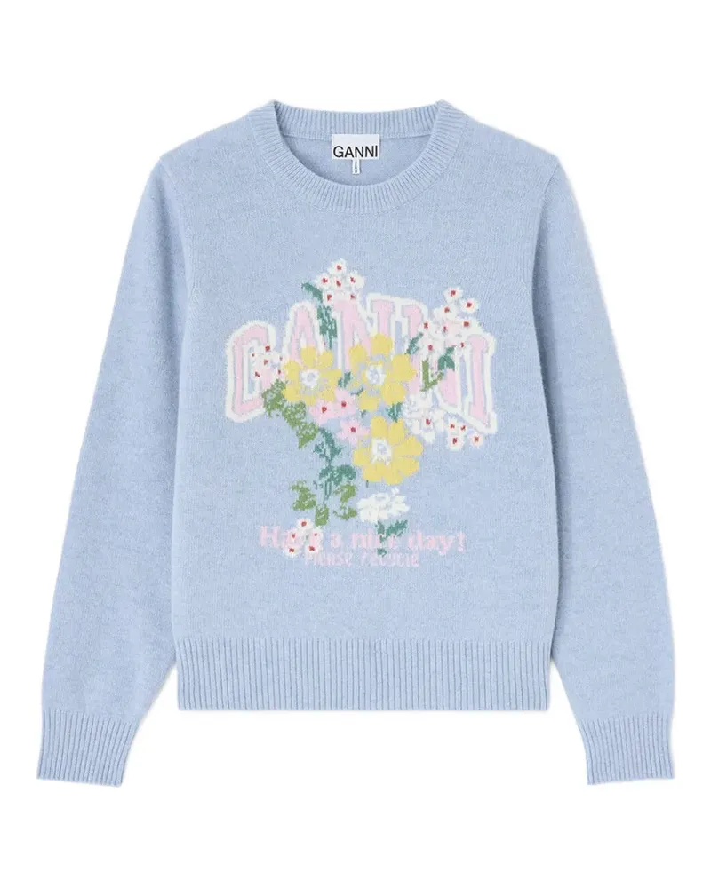 Ganni Pullover mit Blumen - Blau Blau