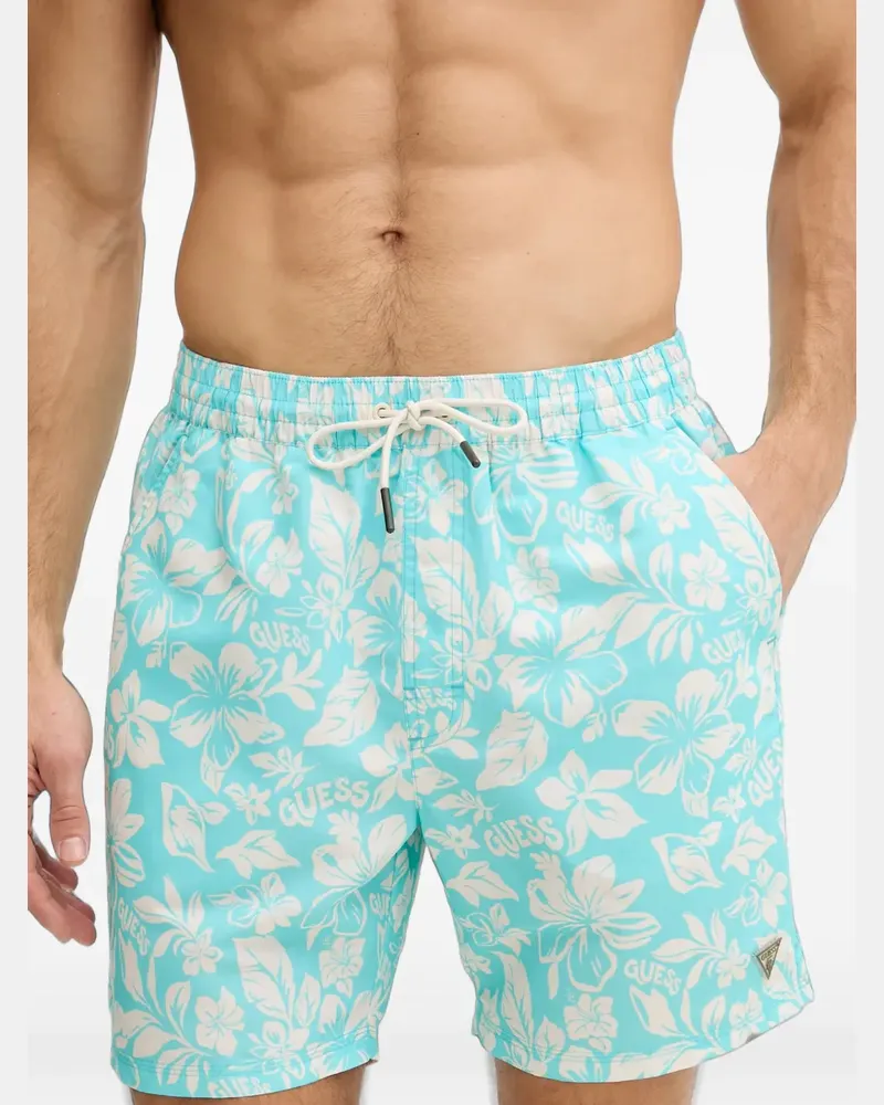 Guess floral-print drawstring swim shorts - Blau Blau
