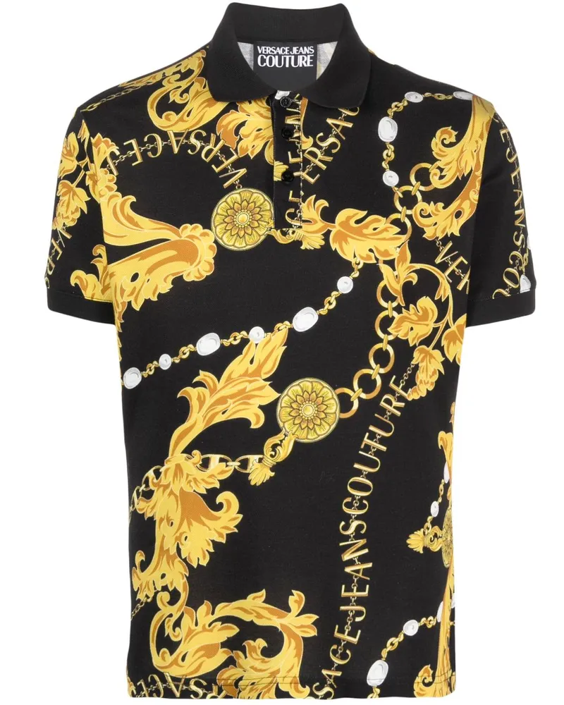 Versace Jeans Poloshirt mit Barockmuster - Schwarz Schwarz