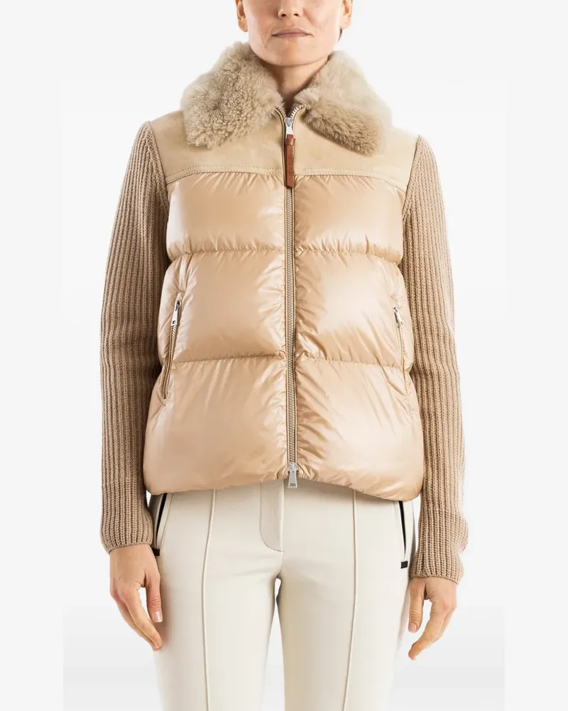 Moncler shearling-collar quilted jacket - Nude Nude