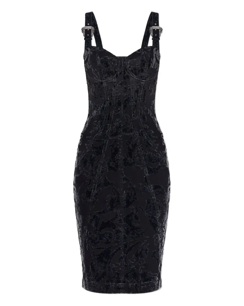 Versace Jeans buckled floral-pattern midi cocktail dress - Schwarz Schwarz