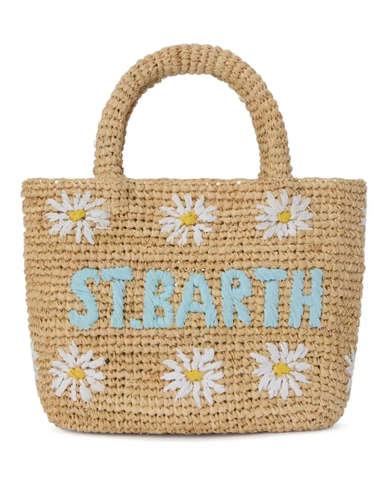 MC2 Saint Barth beach mini raffia bag with embroidered daisies - Nude Nude