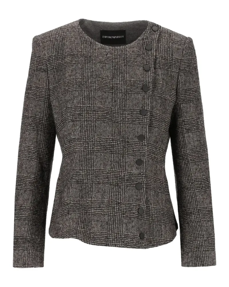 Emporio Armani blazer in checked washed wool with asymmetric closure - Schwarz Schwarz