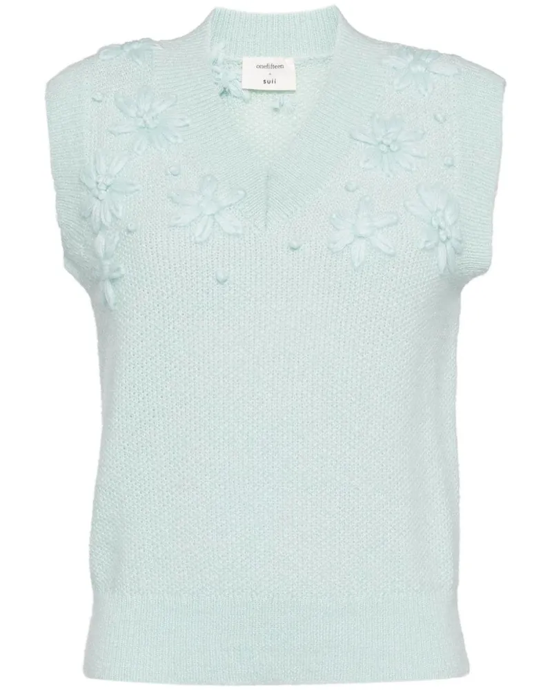 onefifteen Pullunder mit Blumenstickerei - Blau Blau