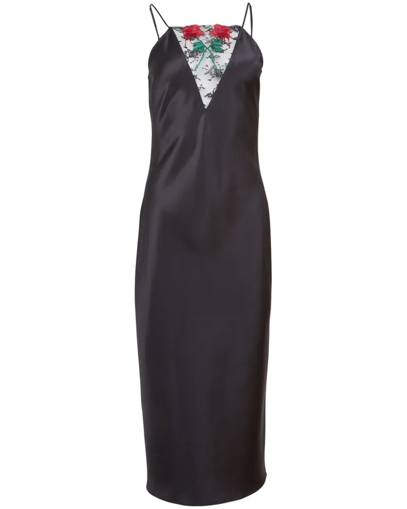 Fleur Du Mal Camisole-Kleid mit Vampire Rose-Stickerei - Schwarz Schwarz