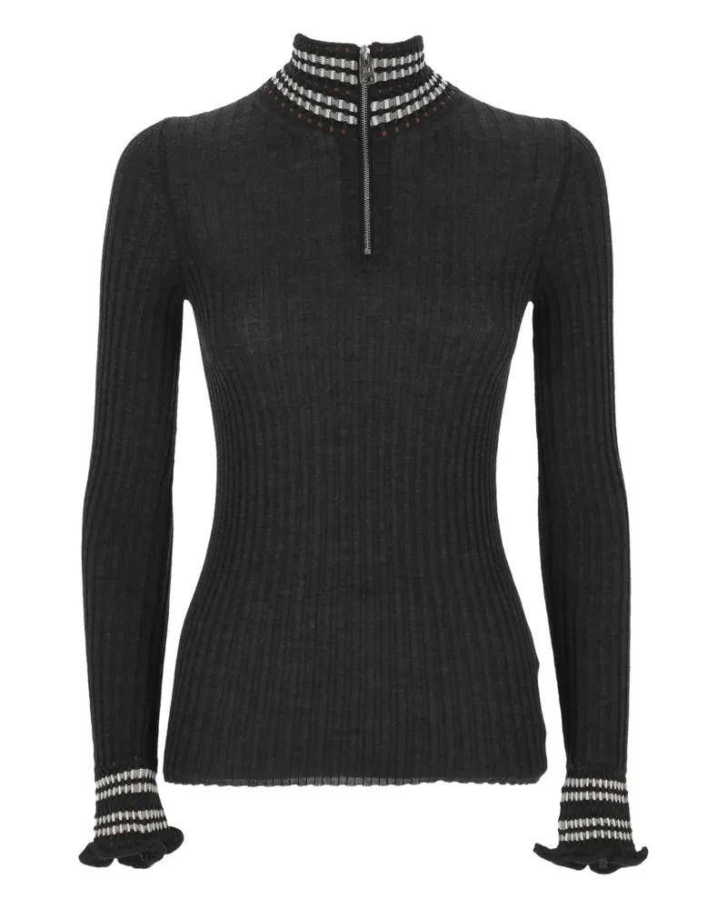 MRZ Gerippter Pullover mit Reißverschluss - Grau Grau