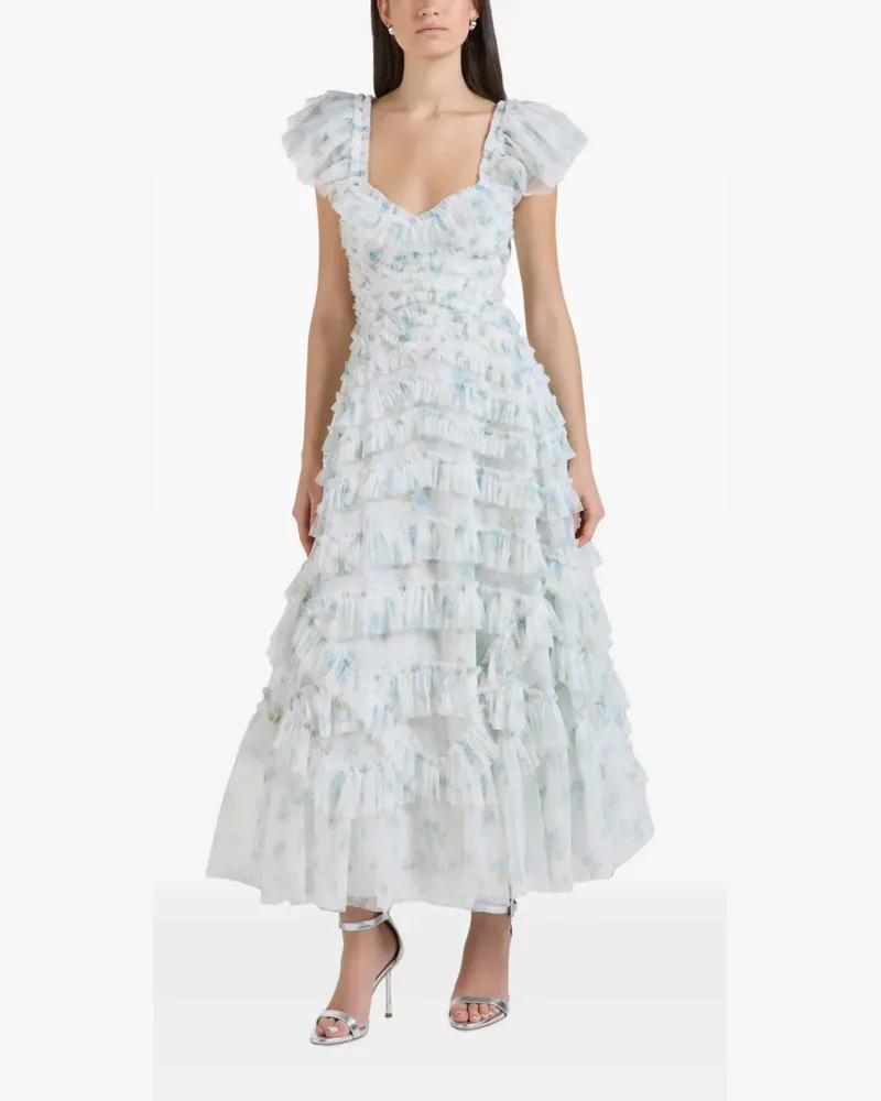 Needle & Thread Magnolia Maxikleid mit Blumenprint - Weiß Weiß