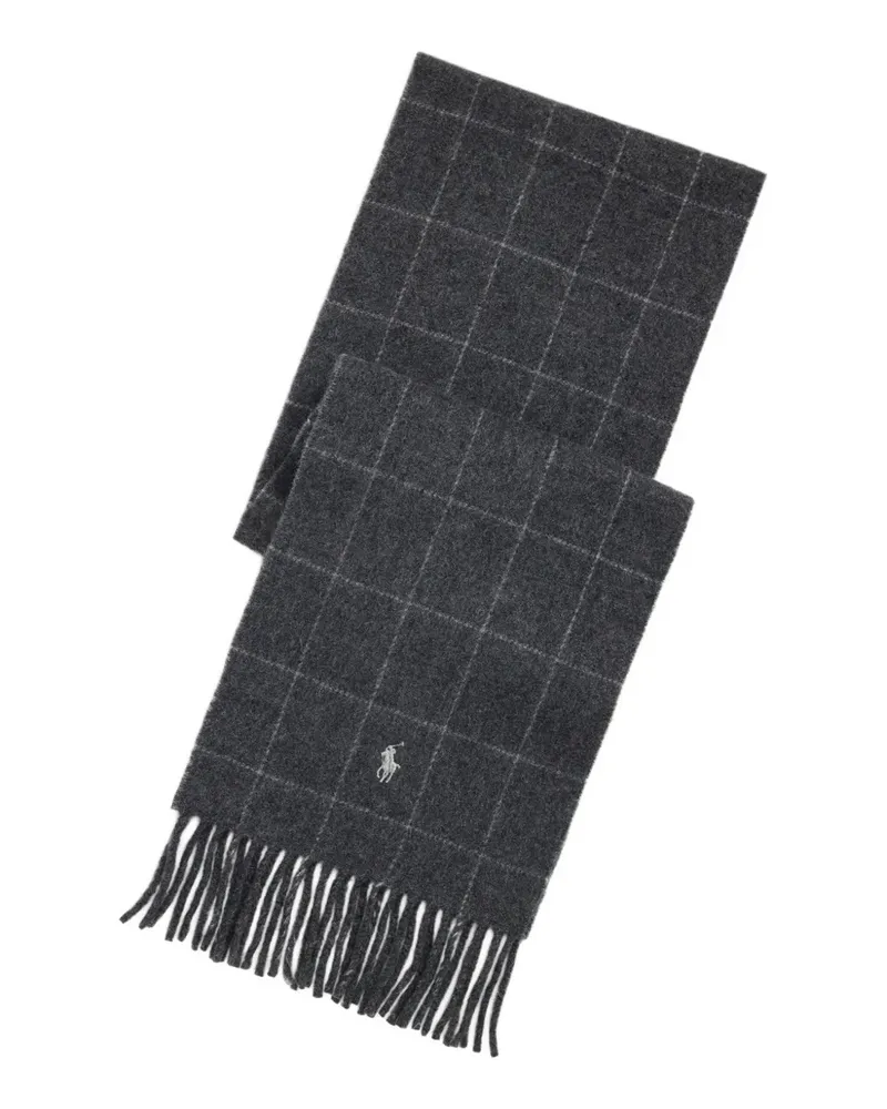 Ralph Lauren Windowpane check embroidered wool scarf - Grau Grau