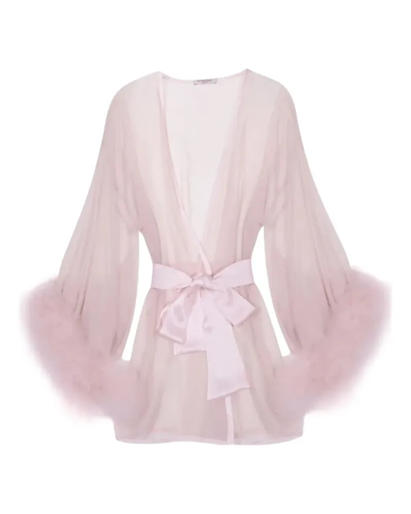Gilda & Pearl Brief Encounter Seidenmantel mit Federbesatz - Rosa Rosa