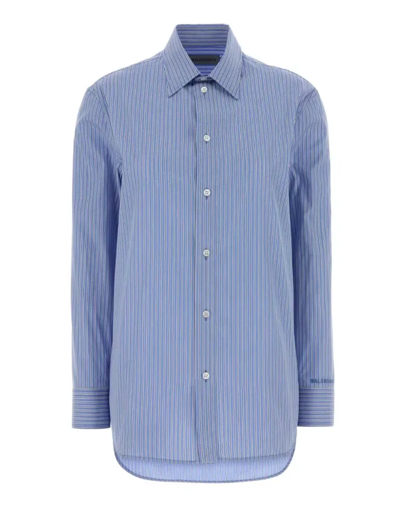 Balenciaga Gestreiftes Hemd mit Logo-Stickerei - Blau Blau