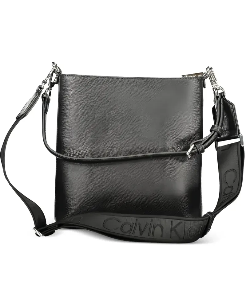 Calvin Klein Strukturierte Handtasche mit Logo-Schild - Schwarz Schwarz