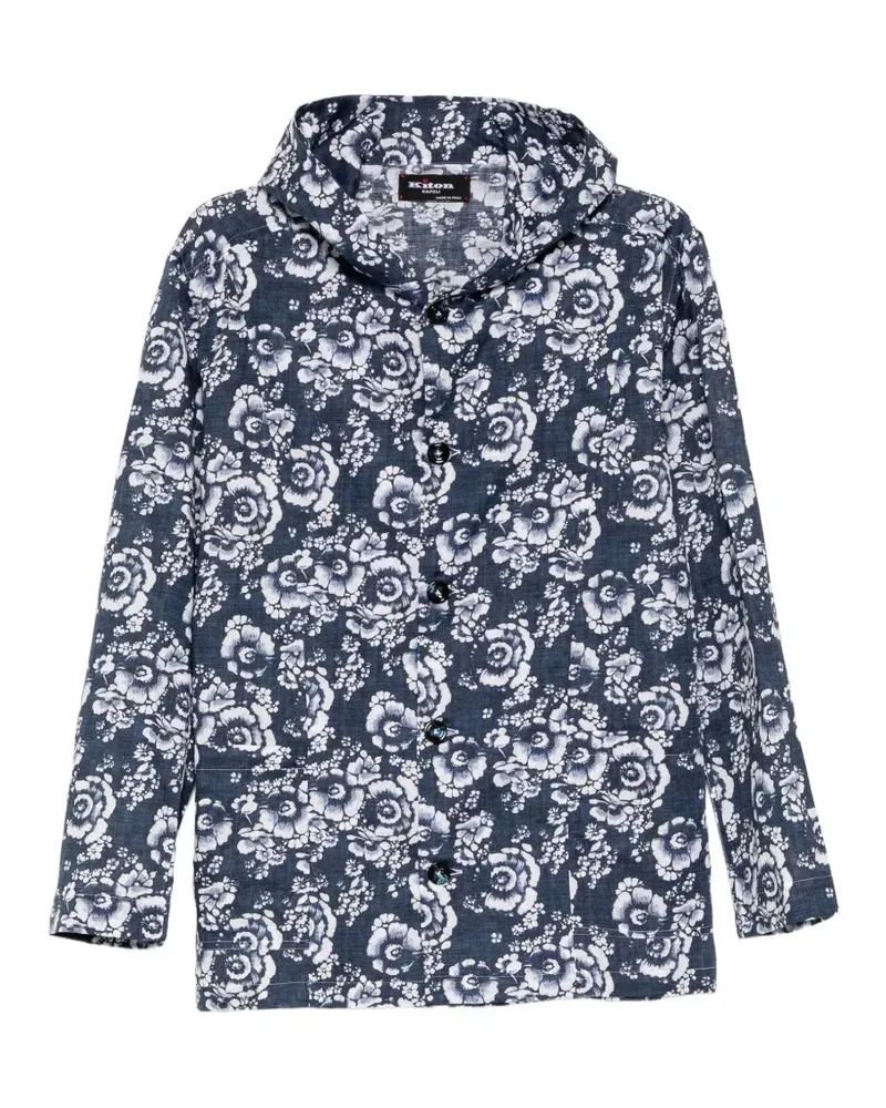 Kiton Hemd mit Blumenprint - Blau Blau