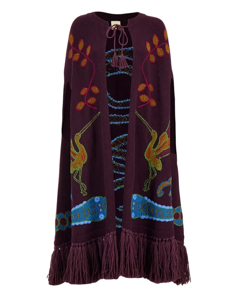 PAULA Strickcape mit Stickerei - Violett Violett