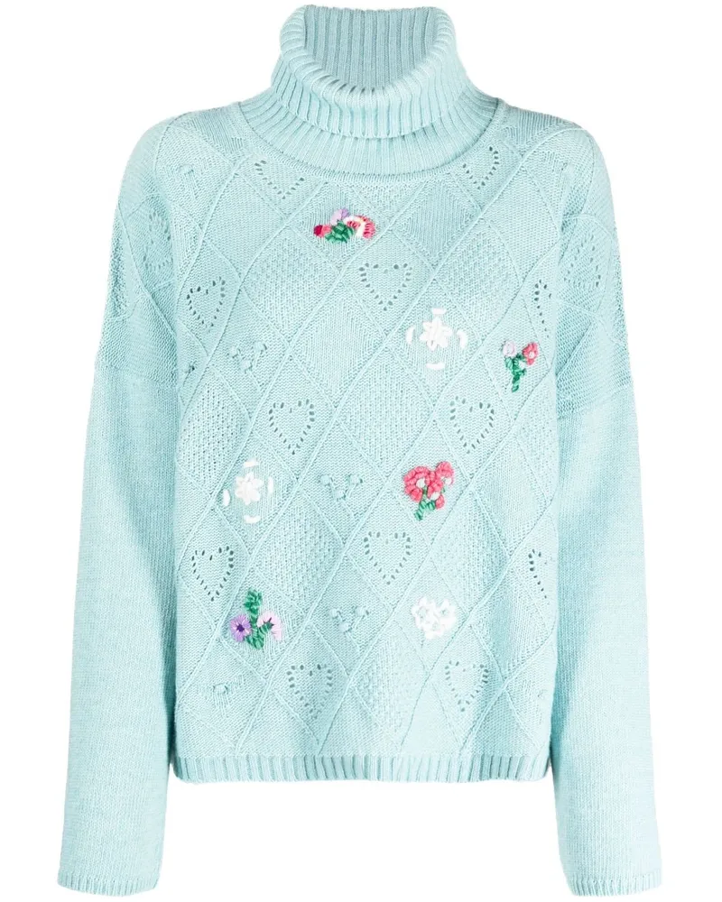 Twin-Set Pullover mit aufgestickten Blumen Blau