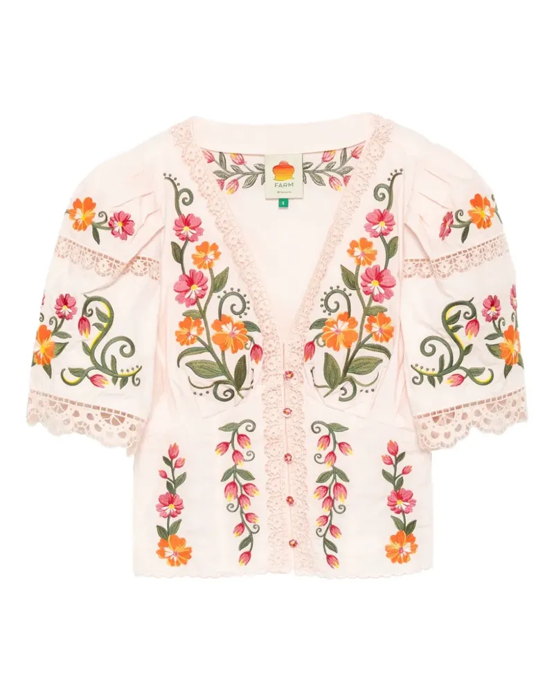 FARM Rio Bestickte Bluse mit Puffärmeln - Rosa Rosa