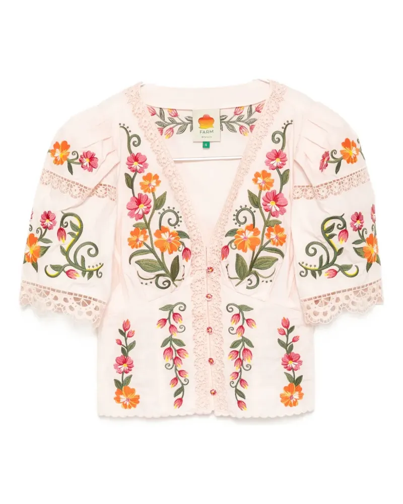 FARM Rio flower embroidered puff-sleeve blouse - Rosa Rosa