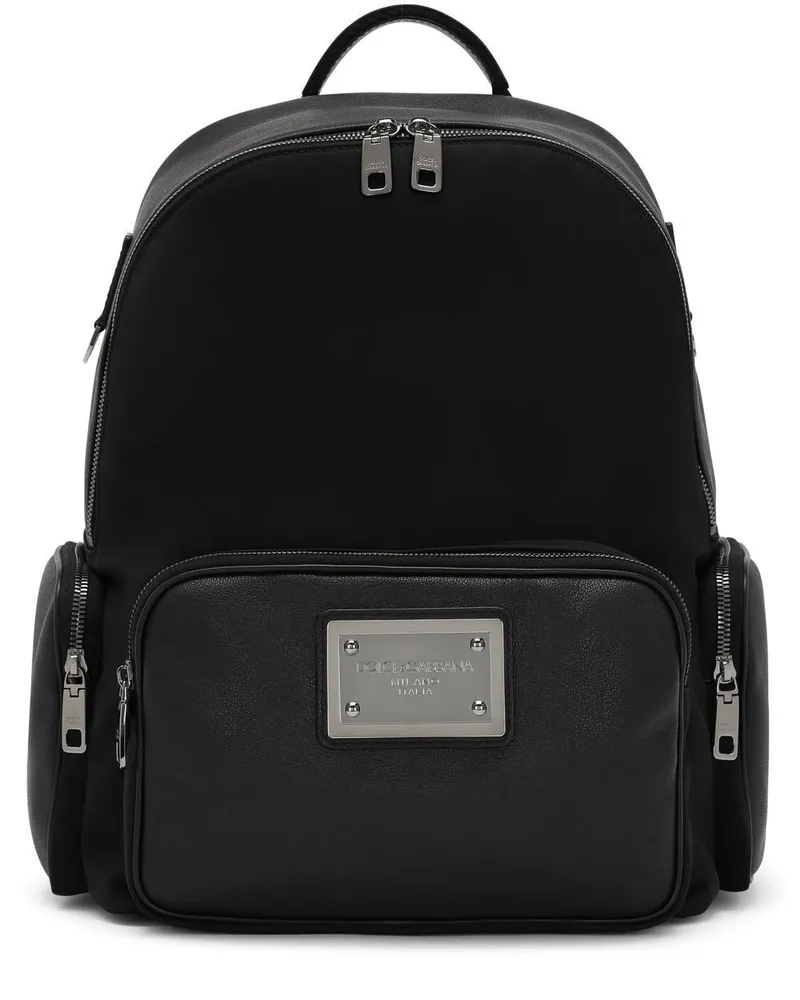 Dolce & Gabbana Rucksack aus Leder mit Logo-Schild - Schwarz Schwarz