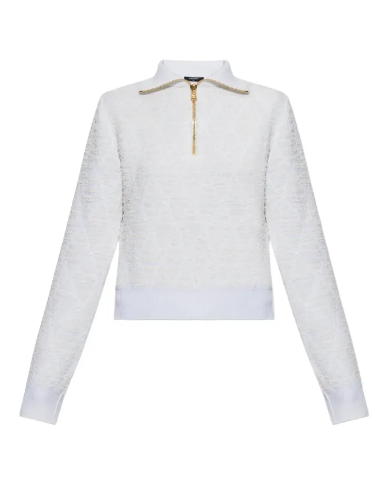 Balmain Strukturierter Pullover mit kurzem Reißverschluss - Weiß Weiß