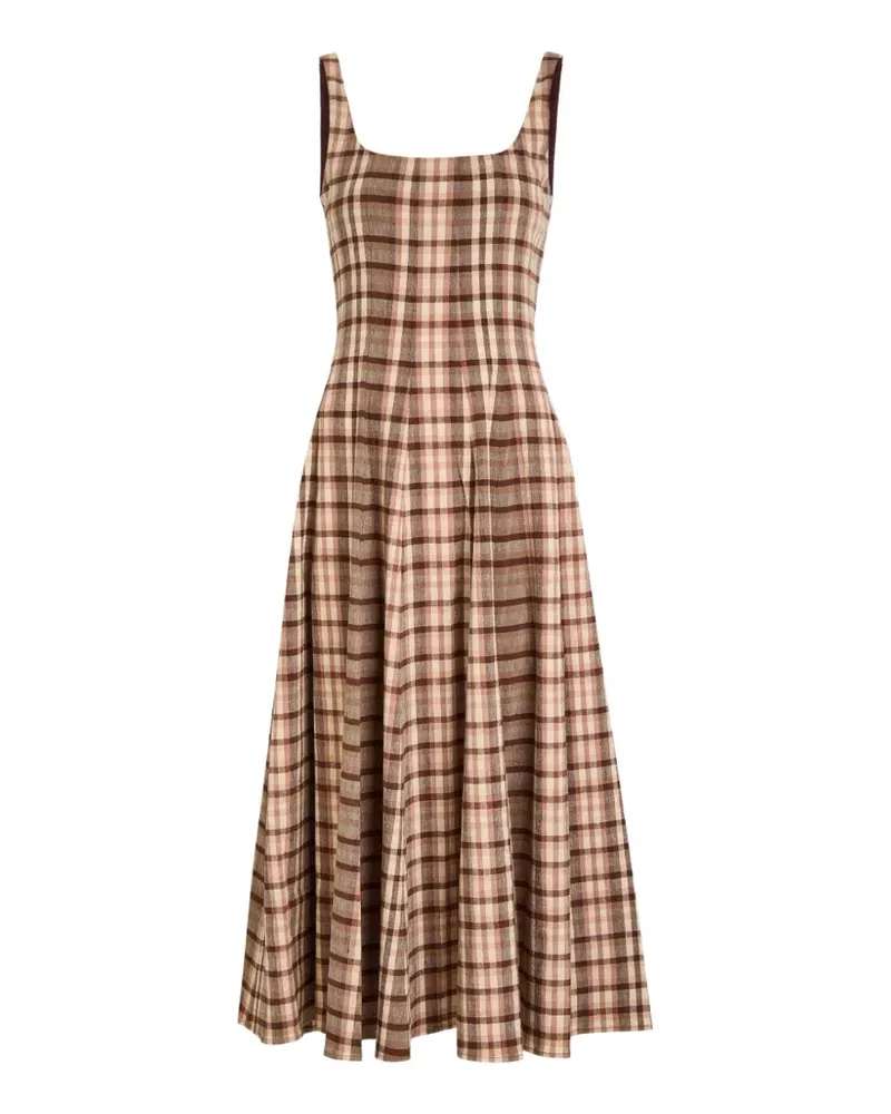 STAUD Wells Midikleid mit Karomuster - Braun Braun