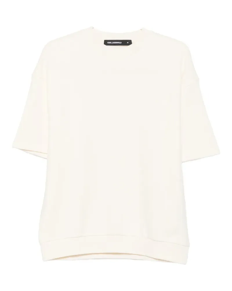 Karl Lagerfeld logo-embroidered ribbed-trim T-shirt - Nude Nude