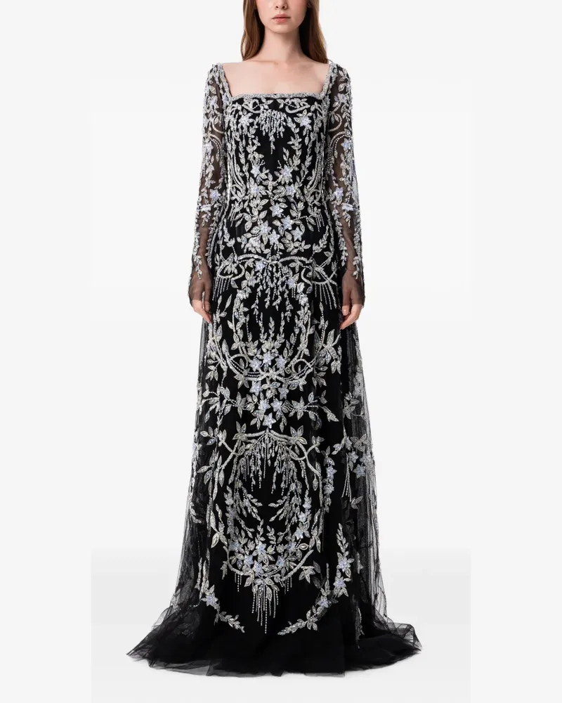 Dina Melwani filigree-embellished tulle maxi dress - Schwarz Schwarz