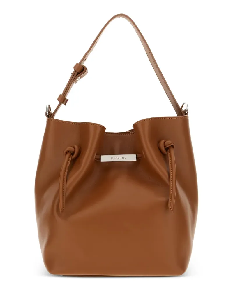 Iceberg logo-plaque leather tote bag - Braun Braun