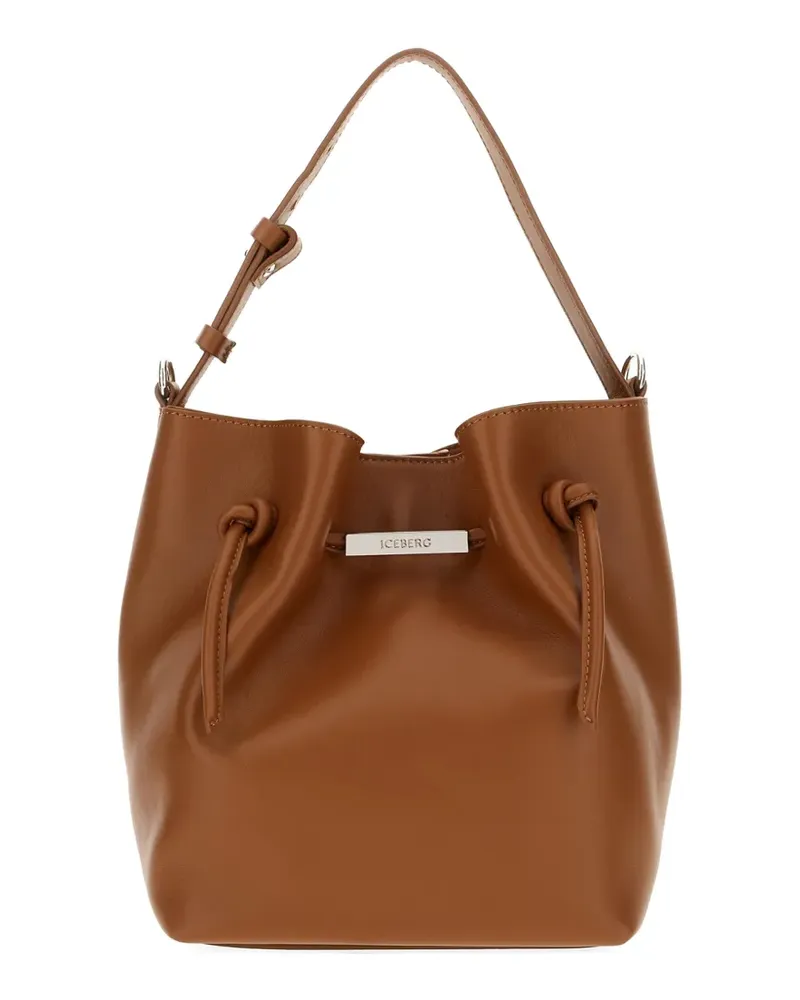 Iceberg logo-plaque leather tote bag - Braun Braun