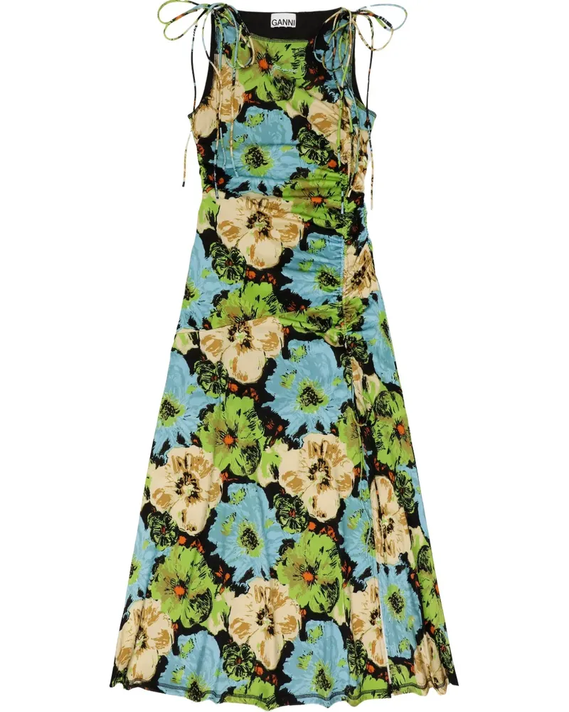 Ganni Kleid mit Blumen-Print - Grün Grün
