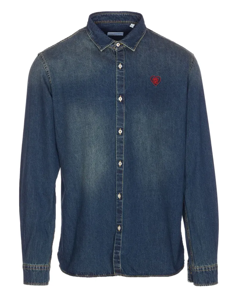 Family First embroidered-heart denim shirt - Blau Blau