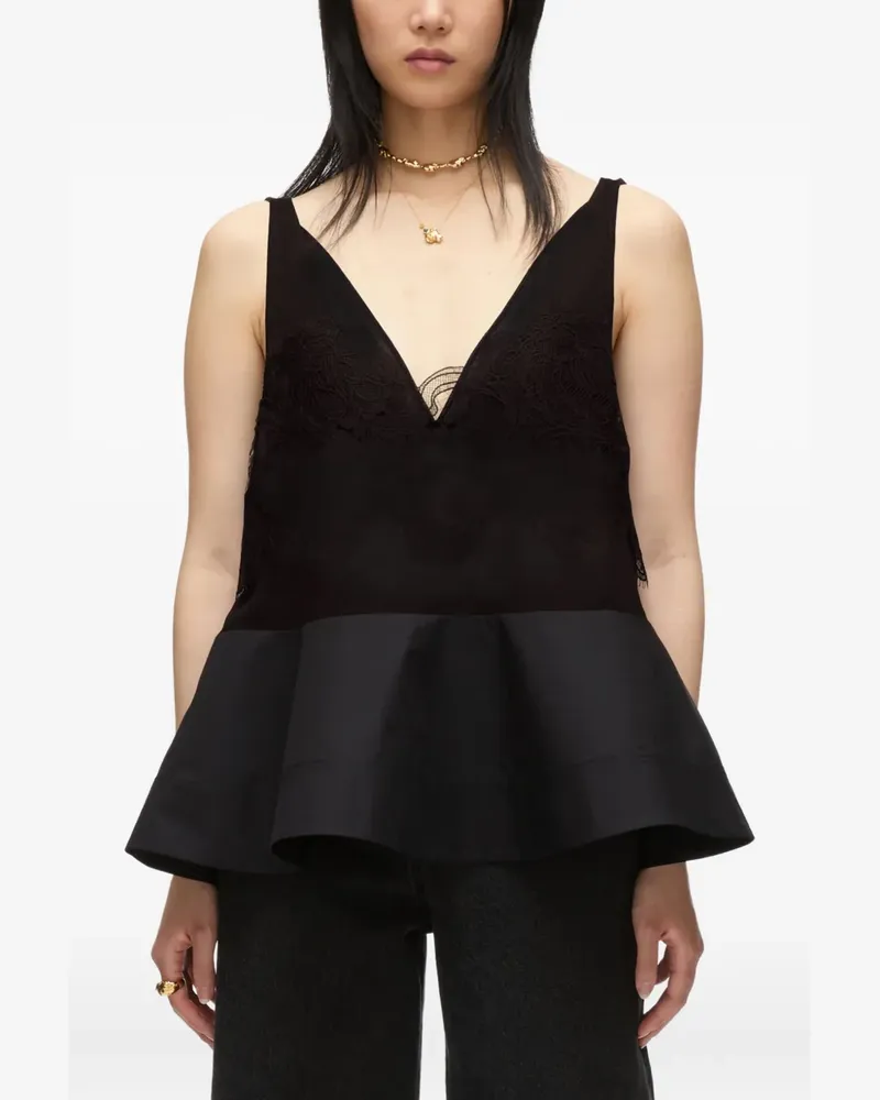3.1 phillip lim Schößchen-Top mit Spitzeneinsatz - Schwarz Schwarz