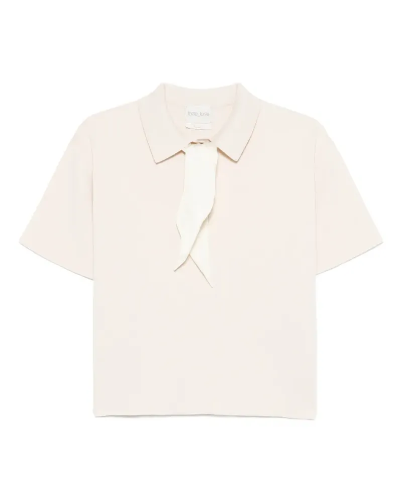 forte_forte tie knit polo top - Nude Nude