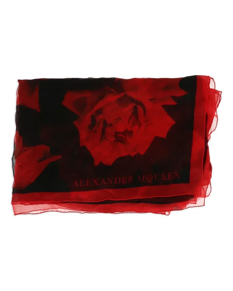 Alexander McQueen Seidenschal mit Rosen-Print - Schwarz Schwarz
