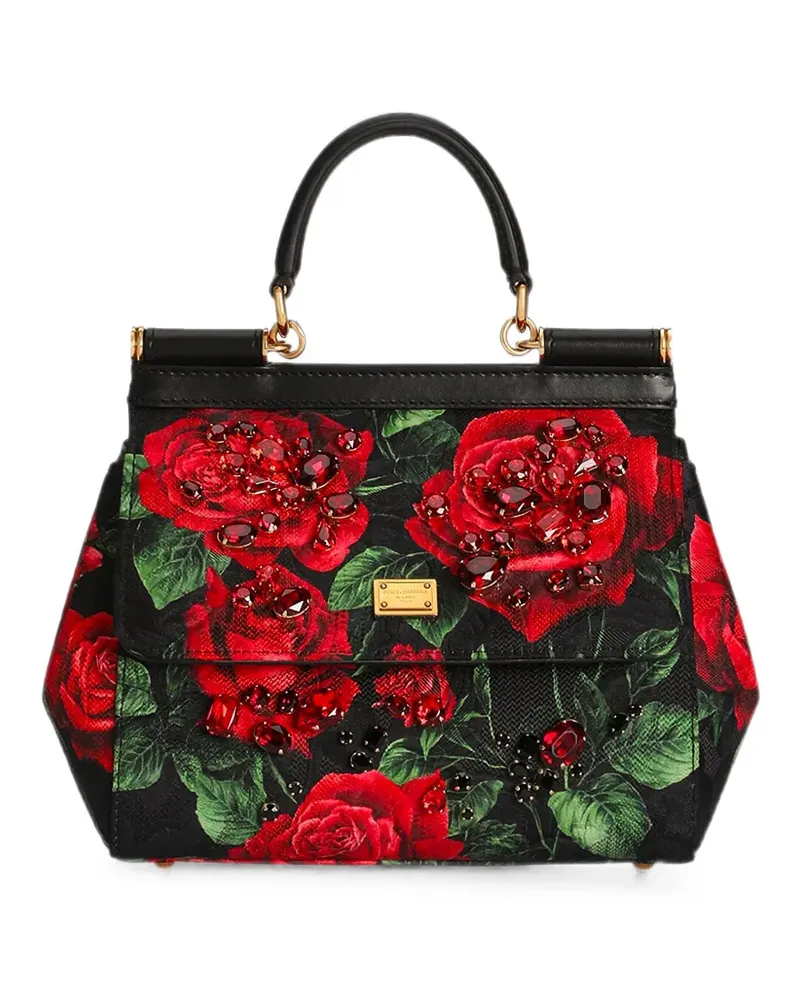 Dolce & Gabbana Mittelgroße Sicily Tote Bag mit Kristallen - Schwarz Schwarz