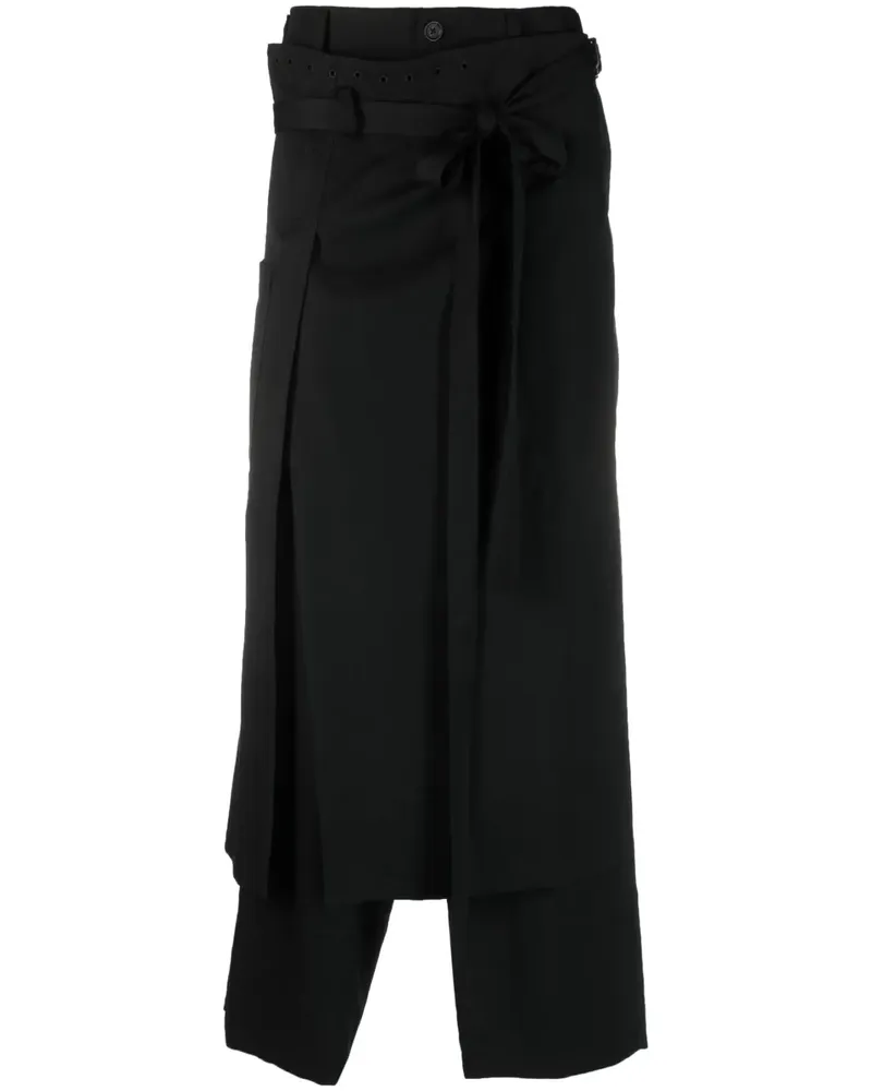 Yohji Yamamoto Gerade Hose mit Rock-Overlay - Schwarz Schwarz