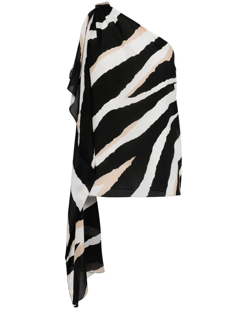 Elie Saab Seidenoberteil mit Zebra-Print - Schwarz Schwarz