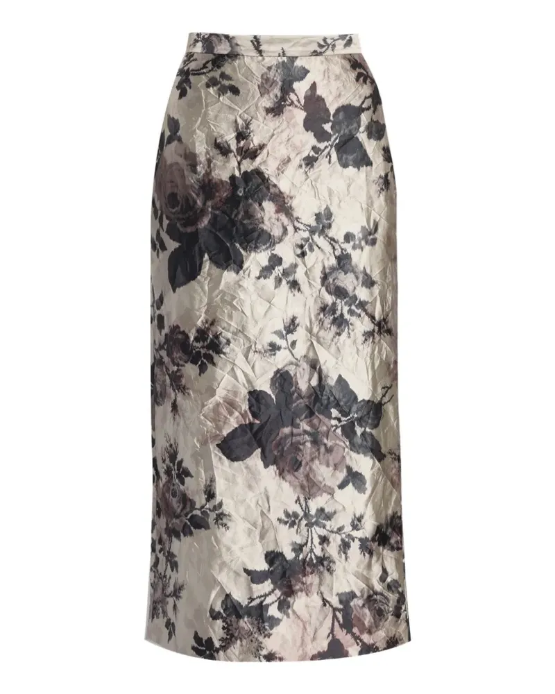 Erdem floral-print crinkled midi skirt - Nude Nude