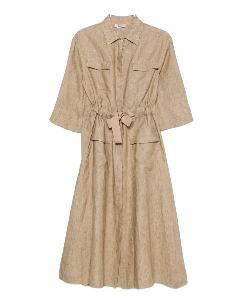 Herno belted linen midi dress - Nude Nude