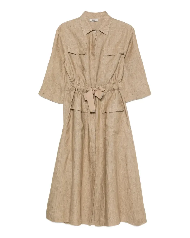 Herno belted linen midi dress - Nude Nude