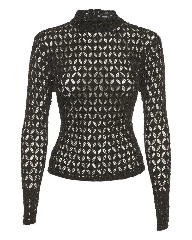 Retrofête mesh beaded top - Schwarz Schwarz