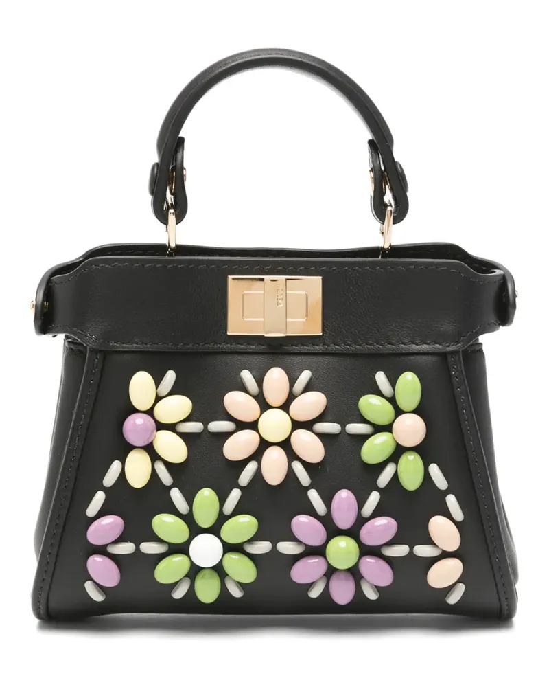 Fendi nano Peekaboo beaded-flowers tote bag - Schwarz Schwarz