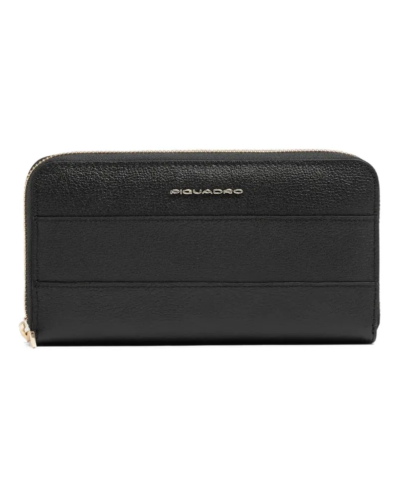 Piquadro zip-around leather wallet - Schwarz Schwarz